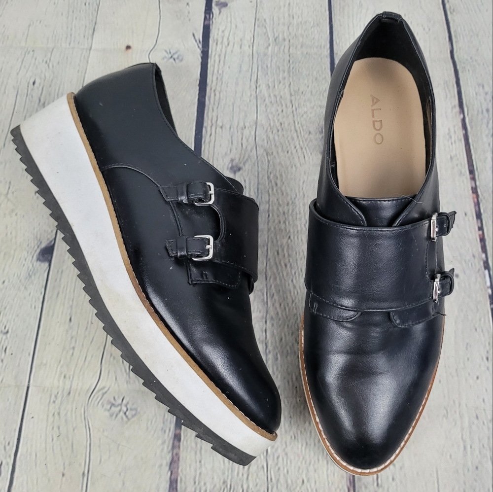 ALDO Platform Monk Strap Buckle Almond Toe Loafers
